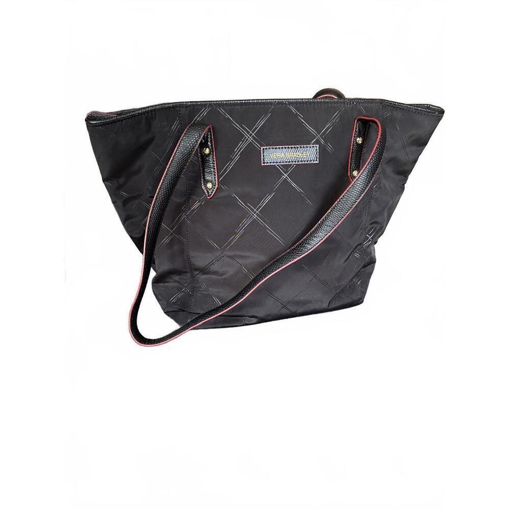 Vera Bradley Black Quilted Tote Bag with Leather Trim